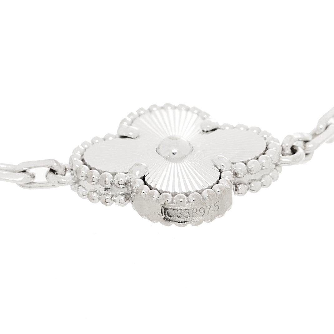 18K White Gold 5 Motifs Guilloche Vintage Alhambra Bracelet