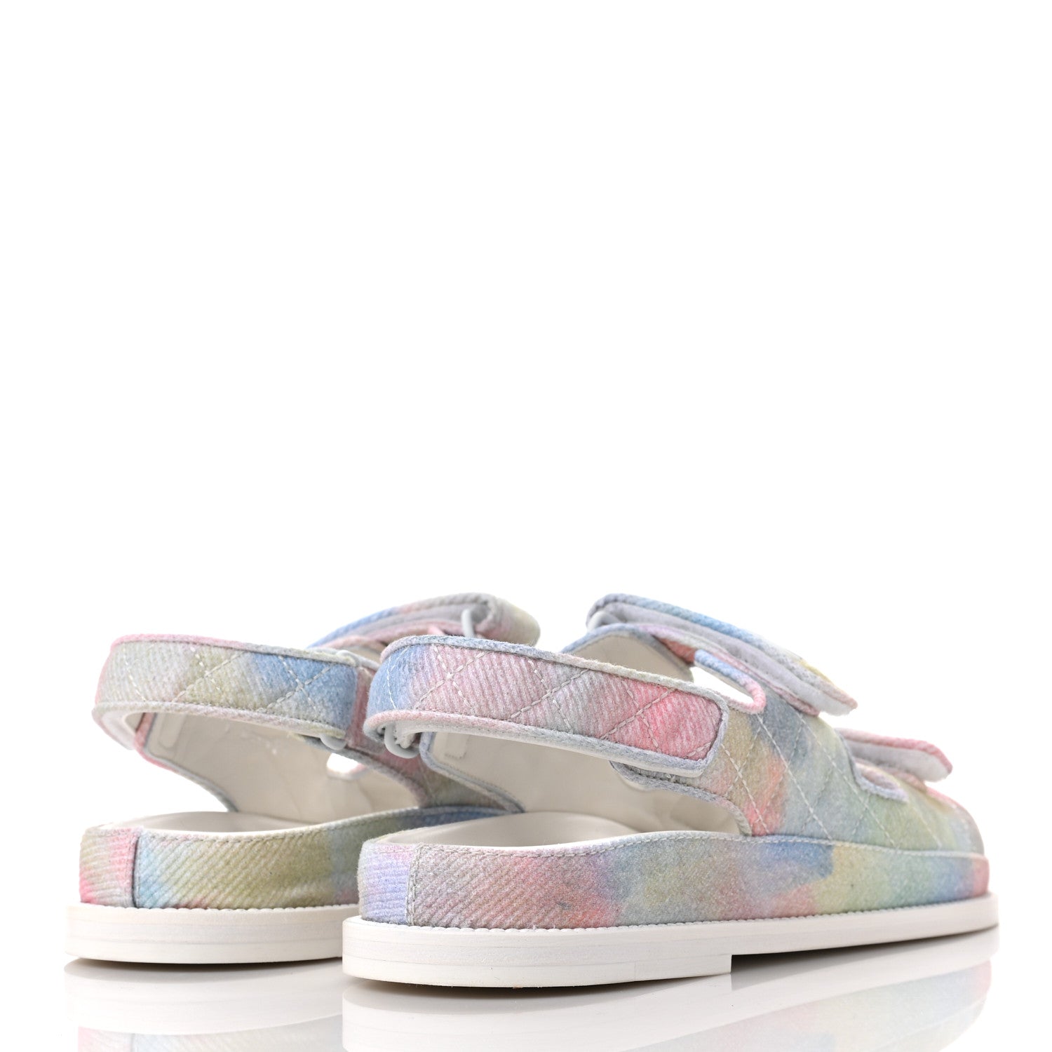 Chanel Printed Fabric Quilted Dad Sandals 39 Green Pink Blue 4 of 9
