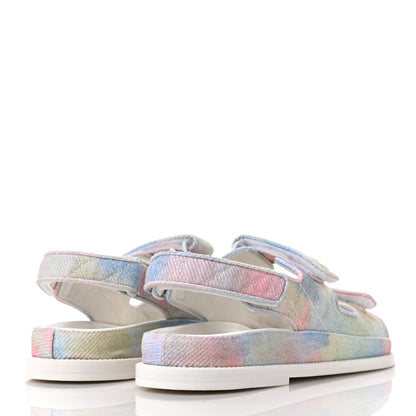 Chanel Printed Fabric Quilted Dad Sandals 39 Green Pink Blue 4 of 9