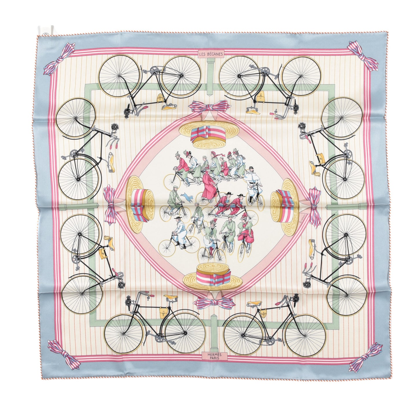 Silk Vintage Les Becanes Scarf 70 Bleu Glacier Ivoire
