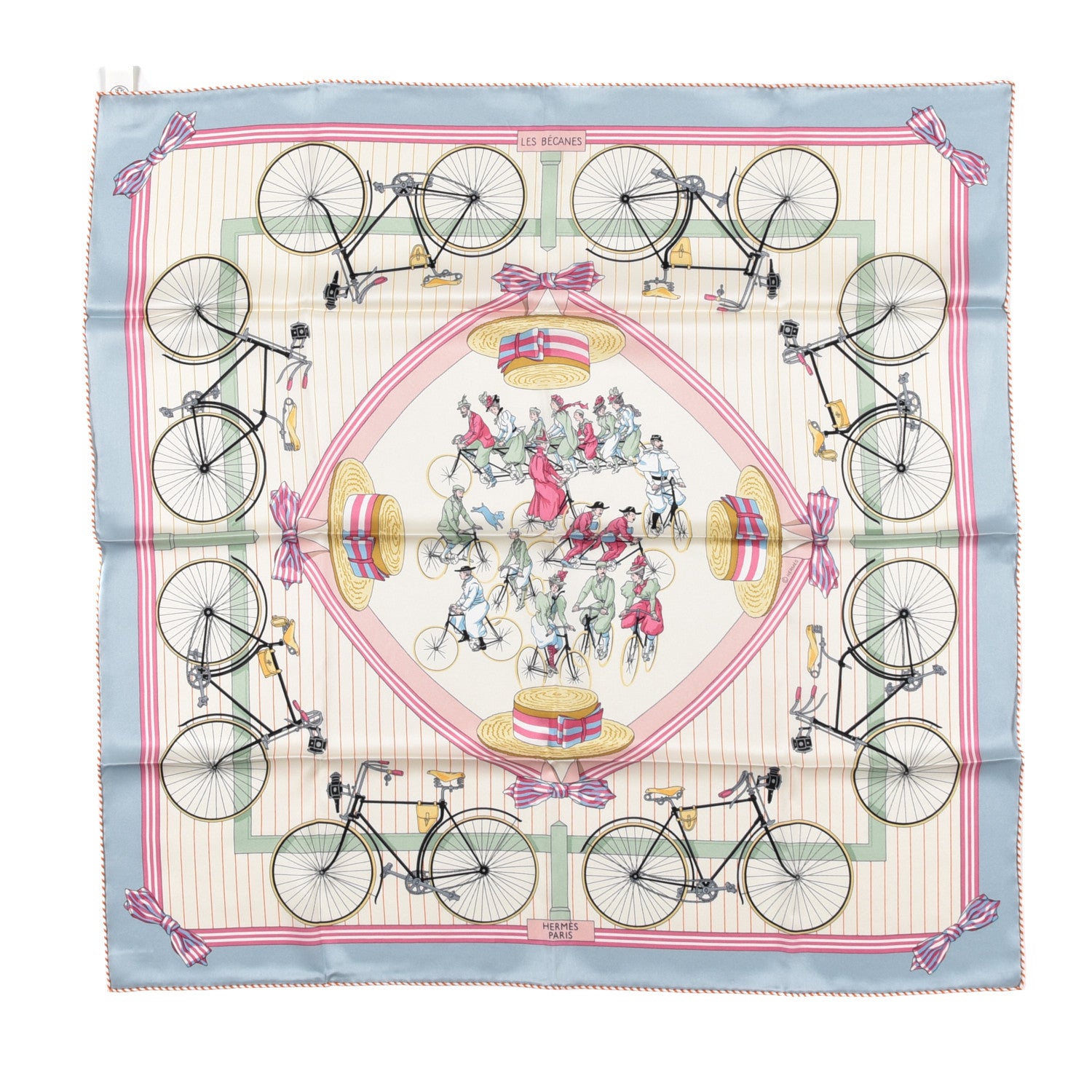Hermes Silk Vintage Les Becanes Scarf 70 Bleu Glacier Ivoire 1 of 5