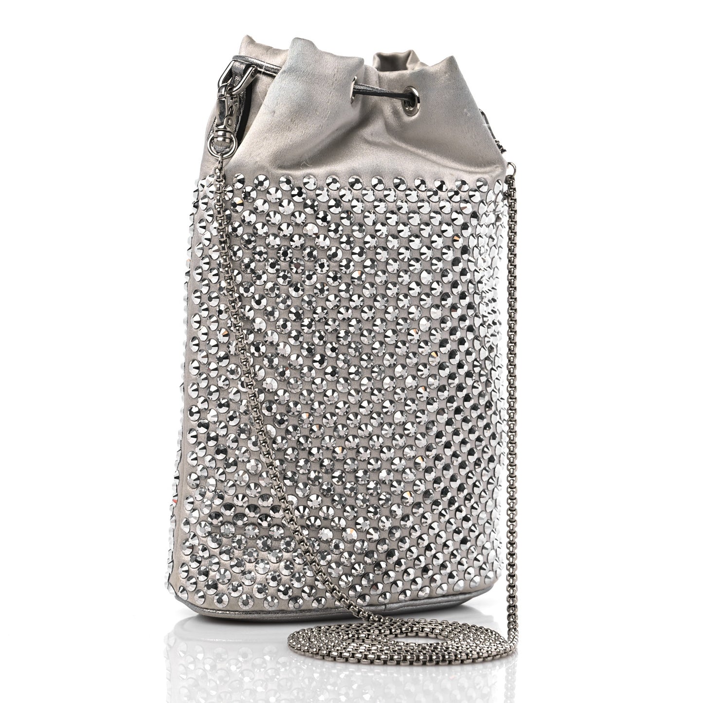 Satin Crystal Drawstring Pouch Crossbody Silver