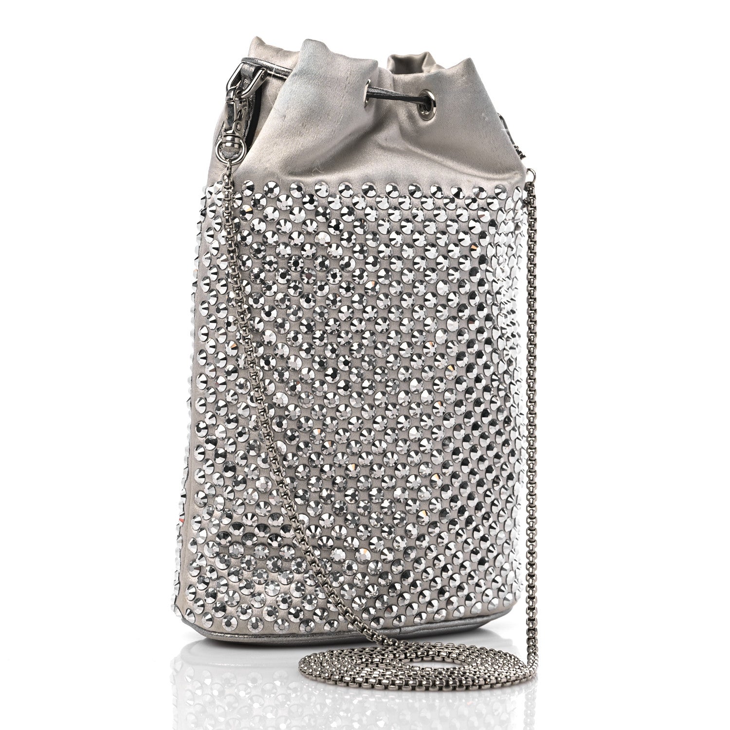 Prada Satin Crystal Drawstring Pouch Crossbody Silver 3 of 11