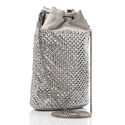 Prada Satin Crystal Drawstring Pouch Crossbody Silver 3 of 11