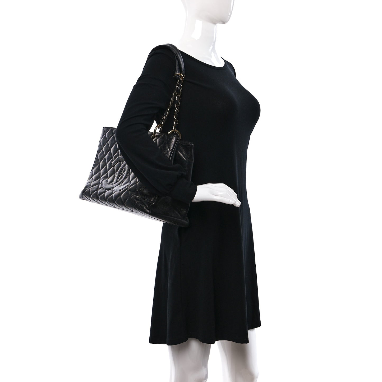 Caviar Quilted Grand Shopping Tote GST Black