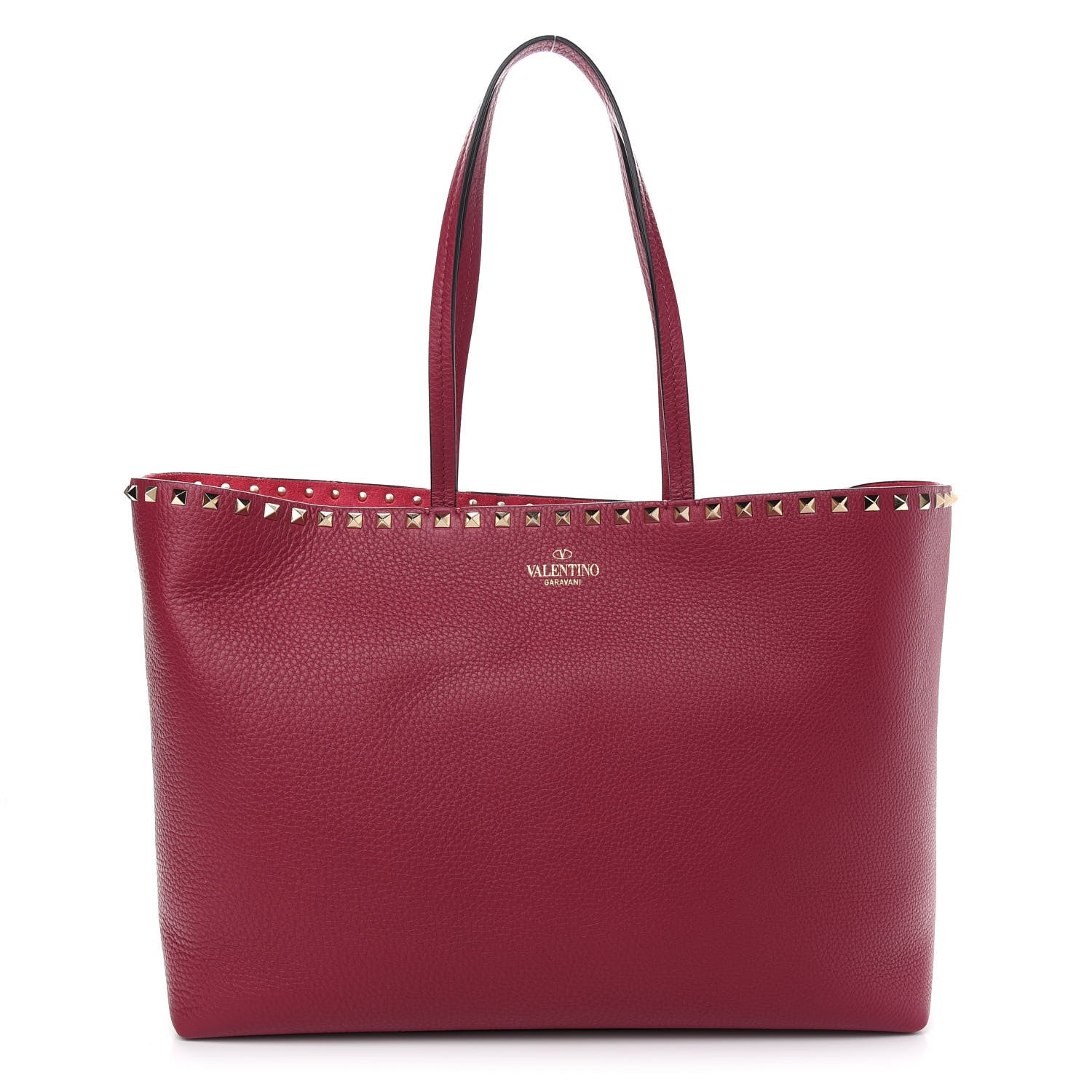 Valentino Garavani Grained Calfskin Rockstud Shoulder Tote Deep Cyclamin 1 of 8