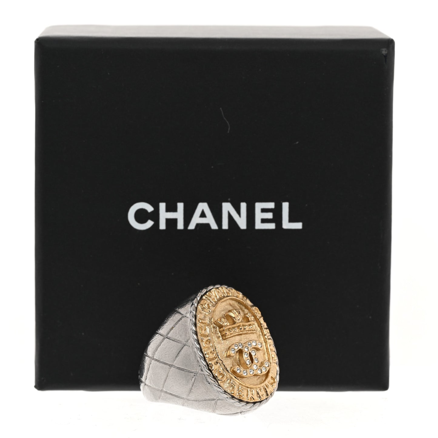 Crystal CC Crown Signet Ring 54 6.75 Gold