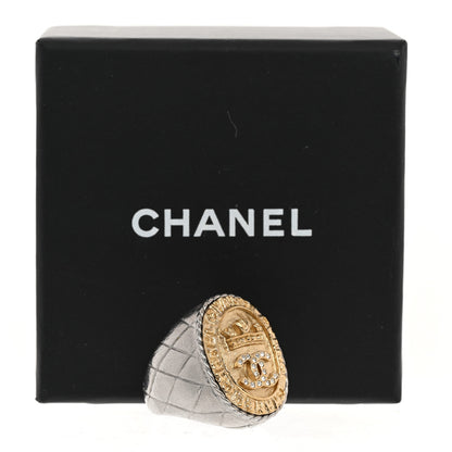 Chanel Crystal CC Crown Signet Ring 54 6.75 Gold 5 of 5