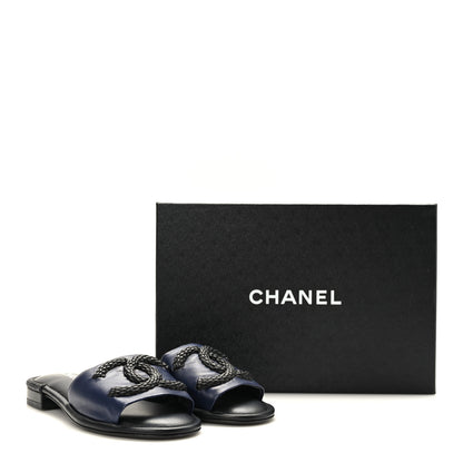 Chanel Lambskin CC Braided Mules 36 Navy Blue Black 9 of 9