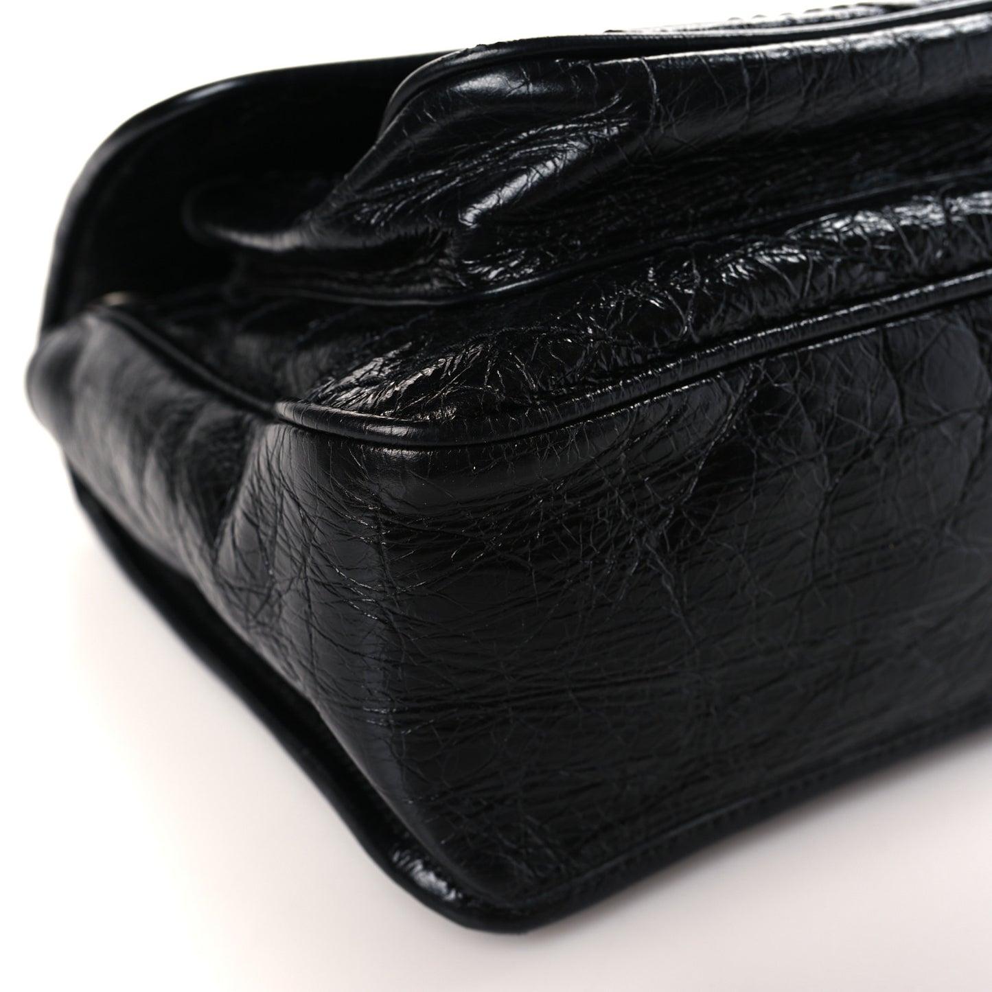 Crinkled Calfskin Matelasse Monogram Medium Niki Chain Satchel Black