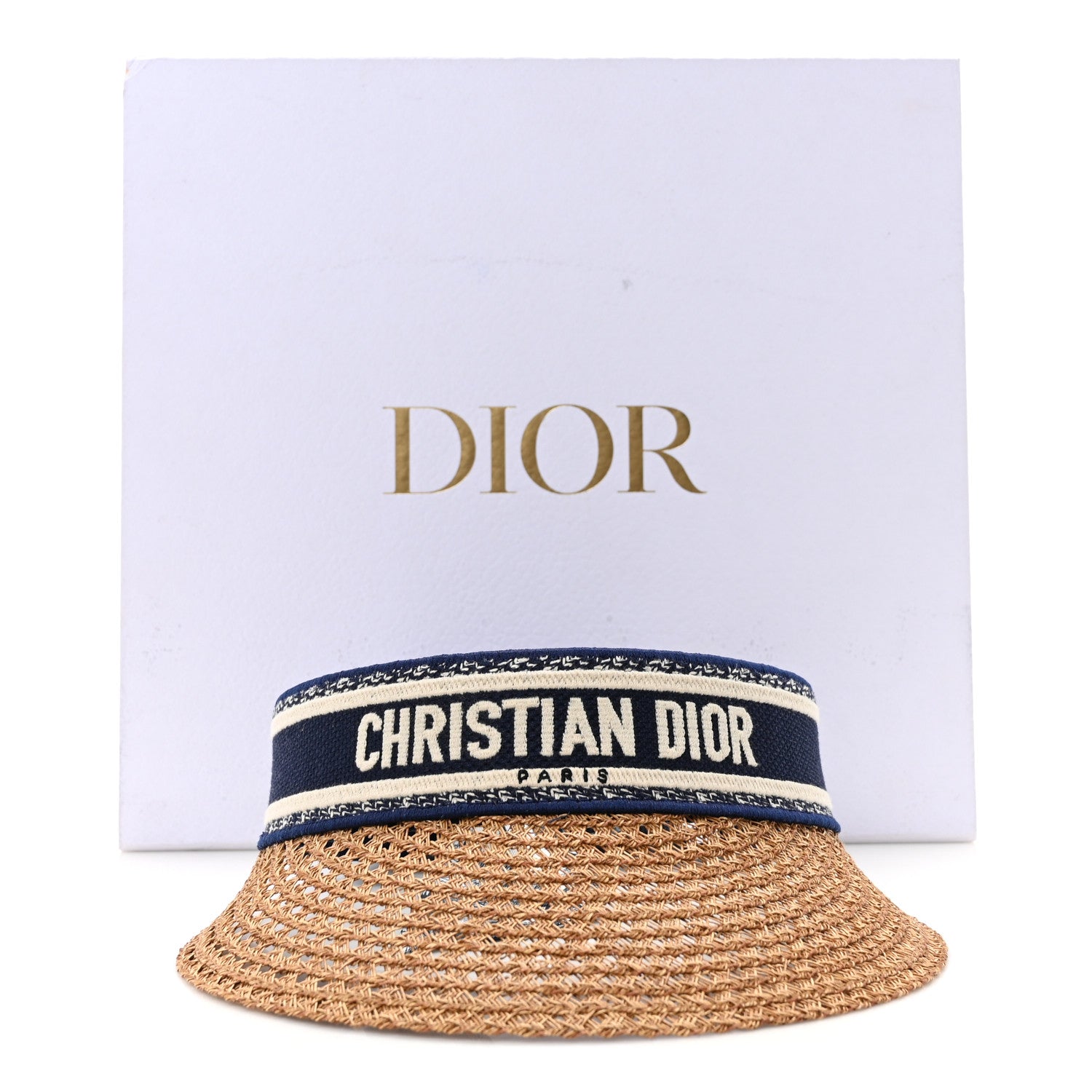 Christian Dior Straw Embroidered Dioriviera D-Ocean Visor Blue White 6 of 6