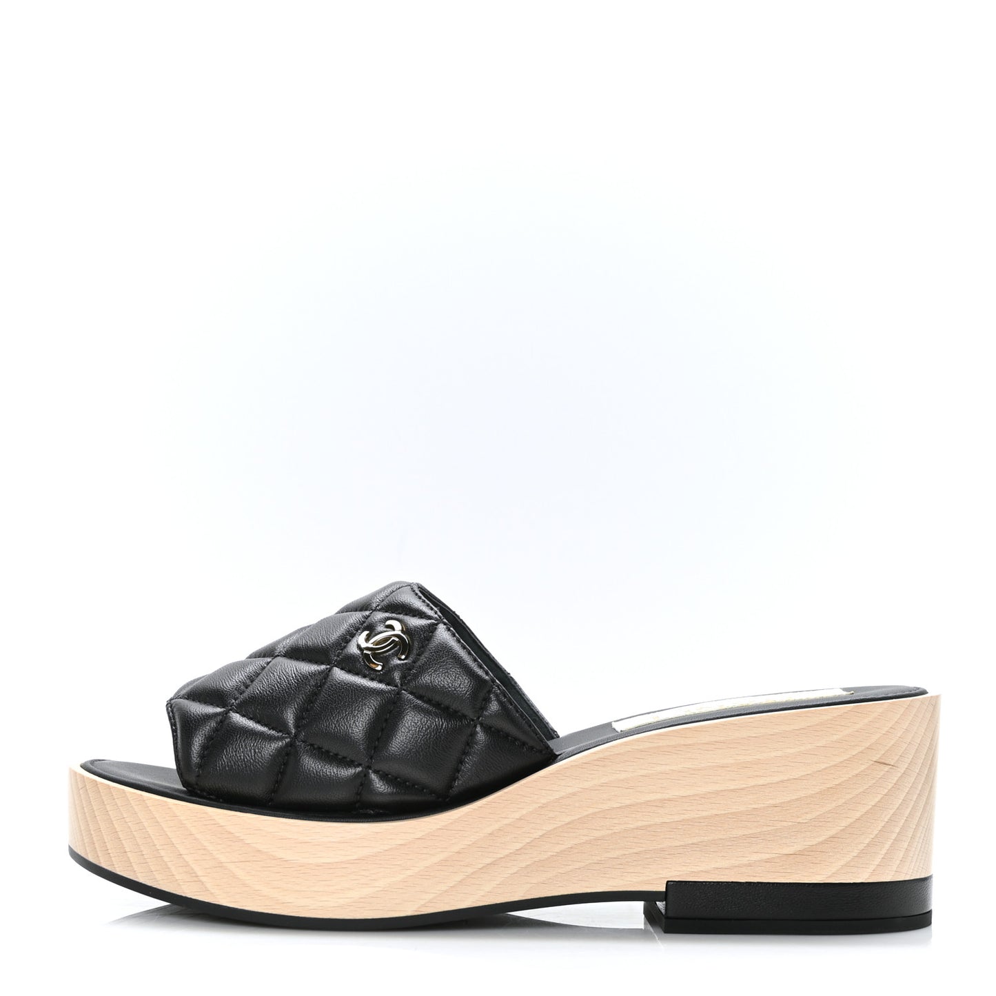 Lambskin Quilted CC Slip On Platform Sandals 41 Black