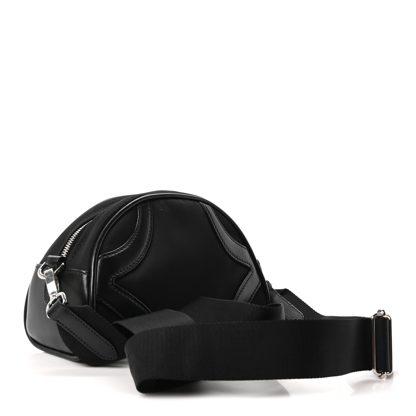 Nylon Soft Calfskin Bowling Crossbody Bag Black