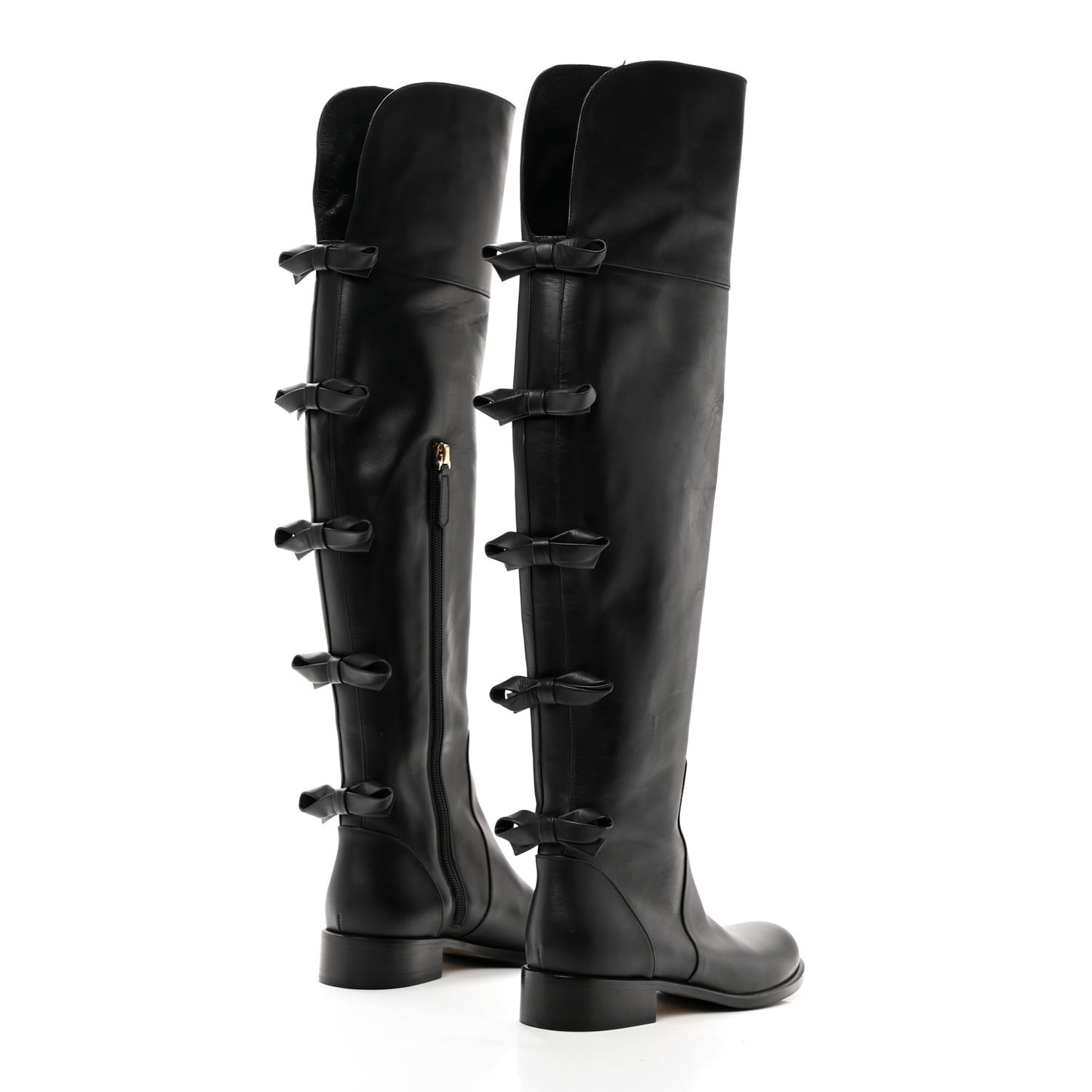 Calfskin Multi Bow Over the Knee Boots 35.5 Black