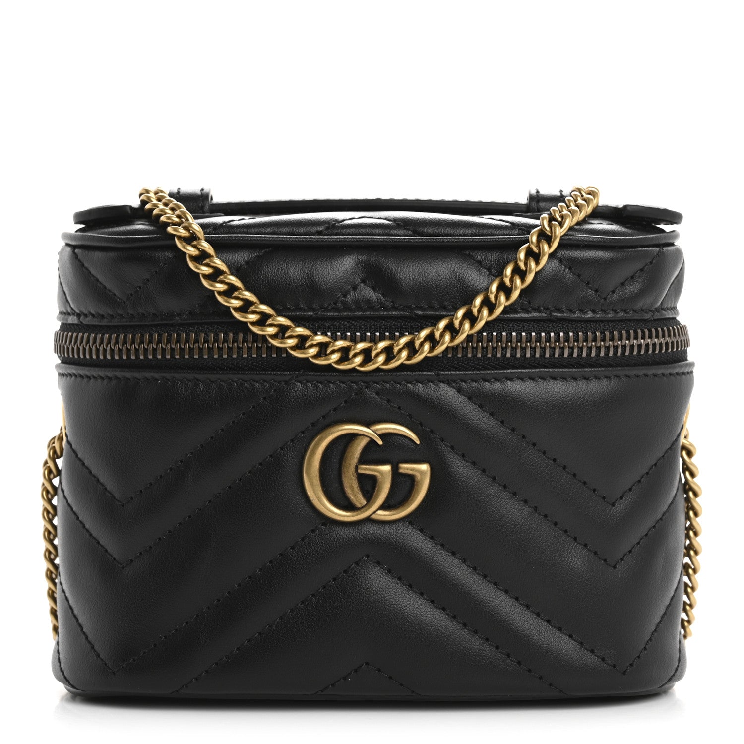 Gucci Calfskin Matelasse Chevron Mini GG Marmont Top Handle Bag Black 1 of 10