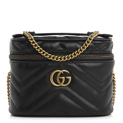 Gucci Calfskin Matelasse Chevron Mini GG Marmont Top Handle Bag Black 1 of 10