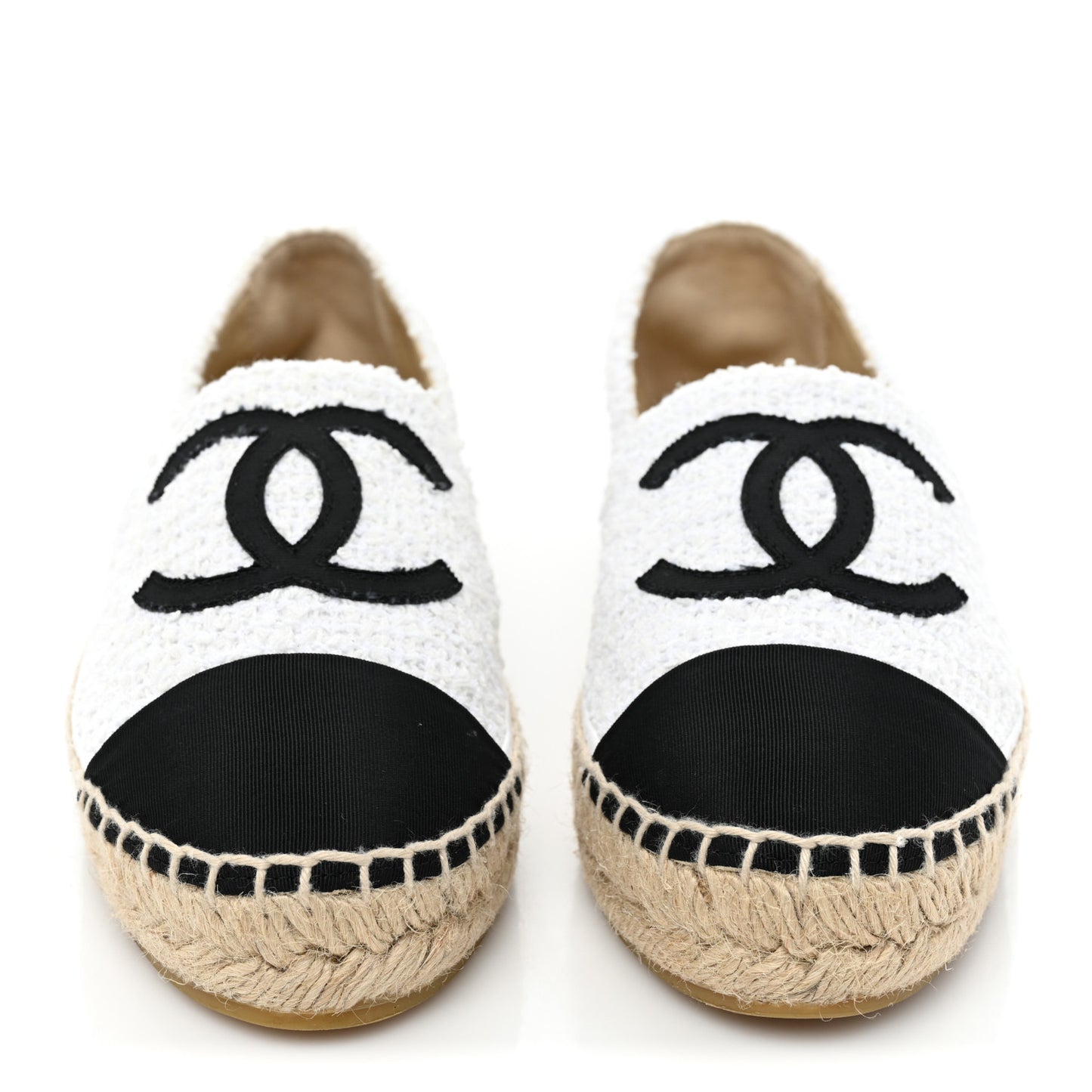 Tweed Grosgrain CC Espadrilles 36 White Black