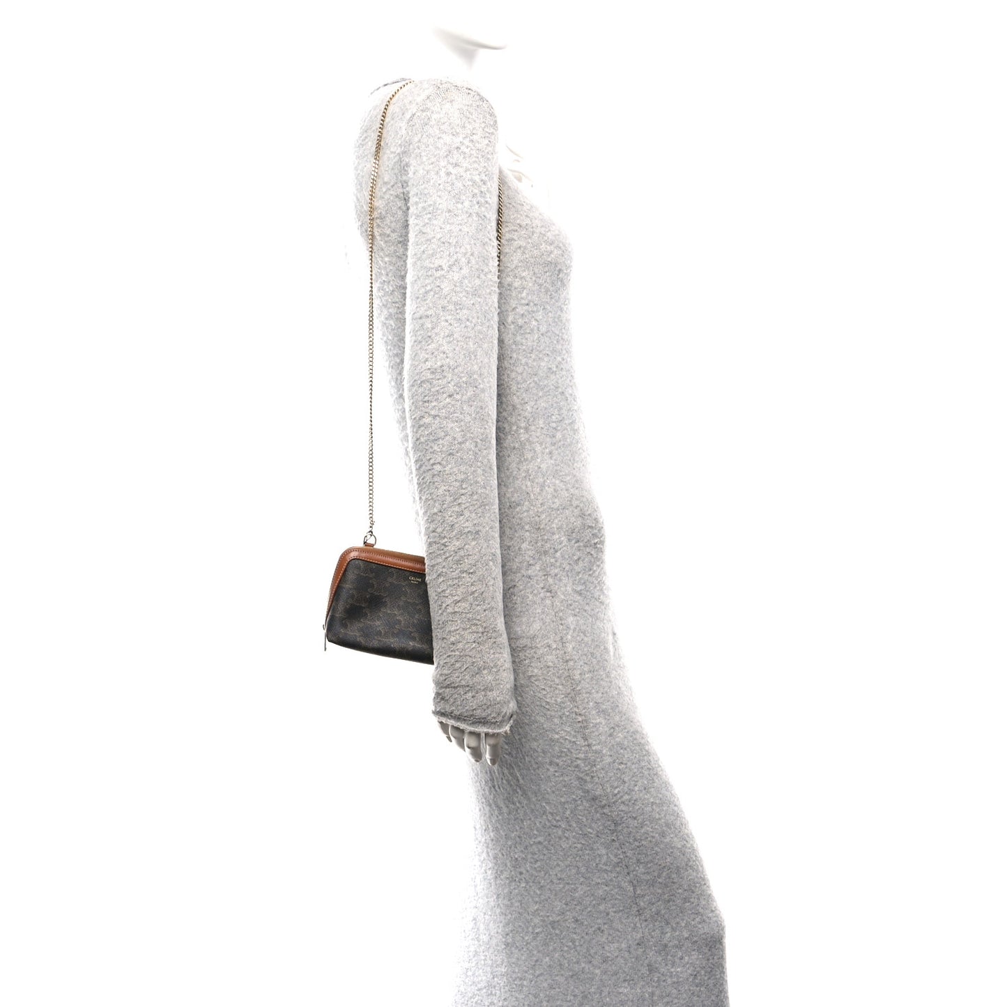 Triomphe Canvas Lambskin Clutch On Chain Tan