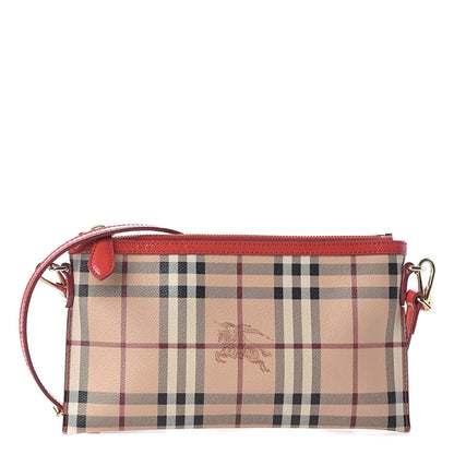 Burberry Haymarket Check Small Peyton Crossbody Clutch Bag Red 1 of 9