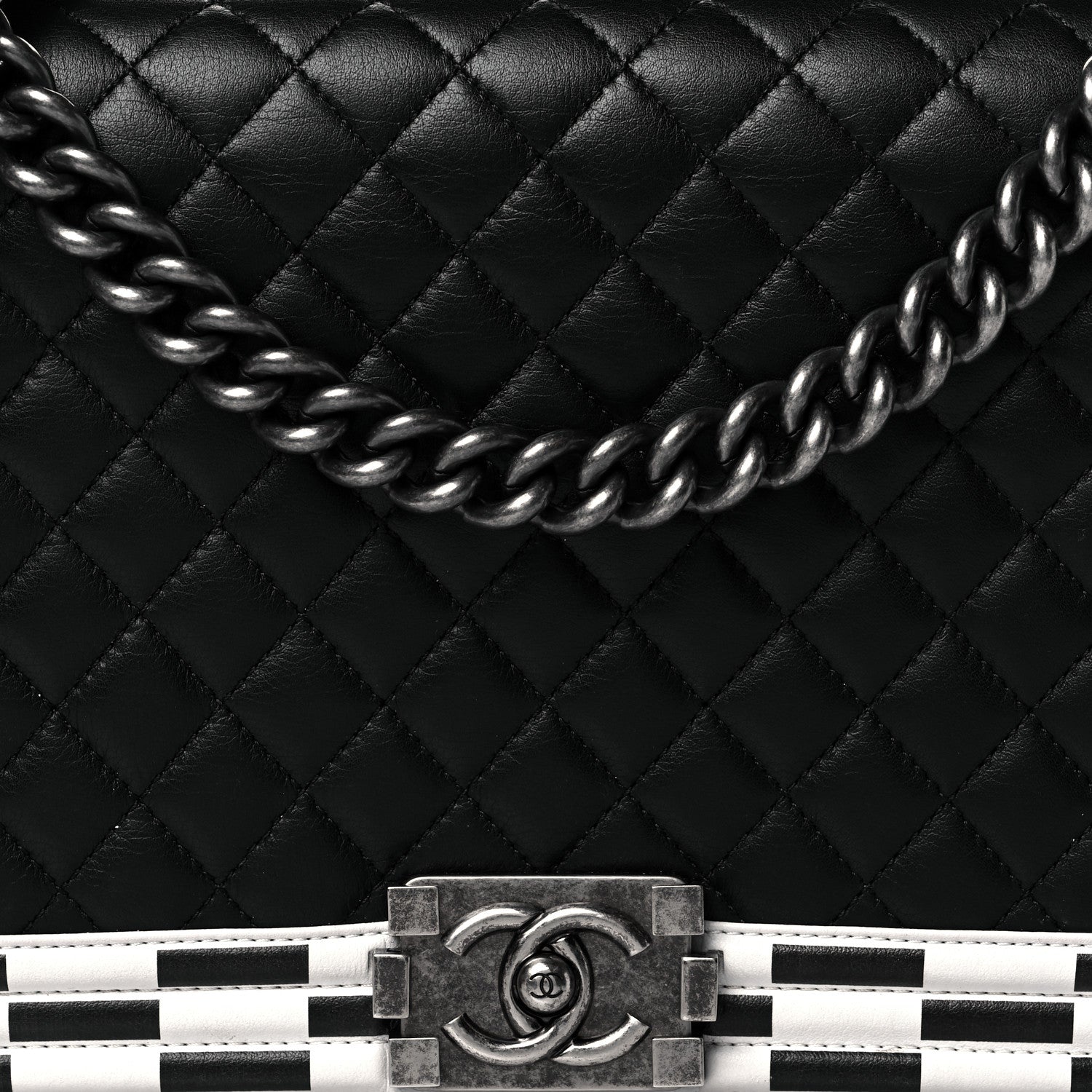 Chanel Calfskin Quilted Checkerboard Trim New Medium Boy Flap Black White 8 of 10