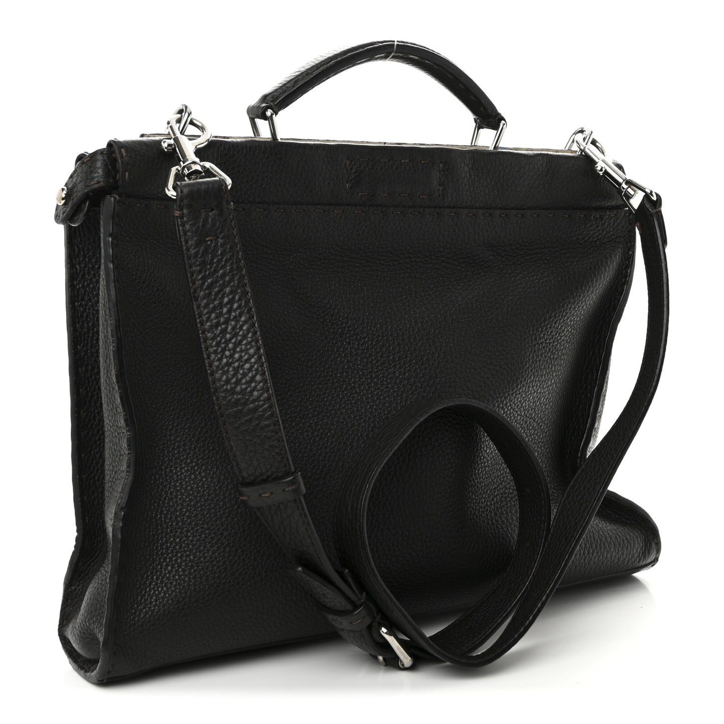 Calfskin Romano Selleria Large Peekaboo Iconic Fit Satchel Brown Milk Multicolor