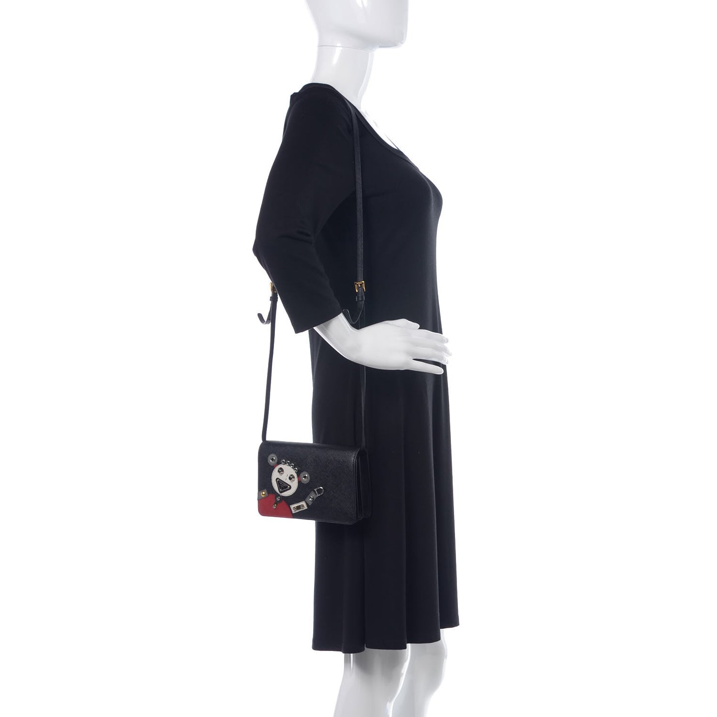 Saffiano Robot Crossbody Wallet Black