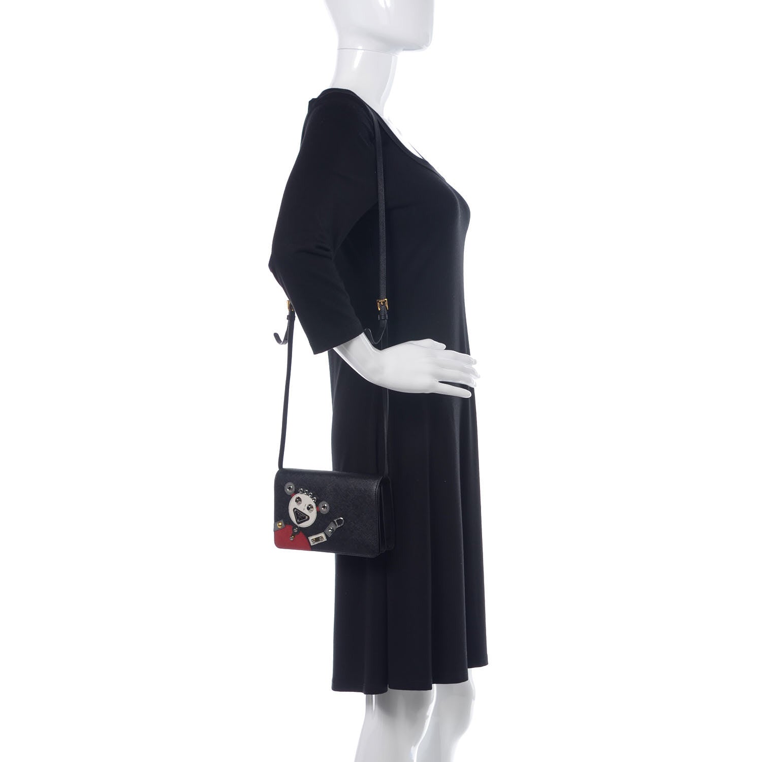 Prada Saffiano Robot Crossbody Wallet Black 2 of 11