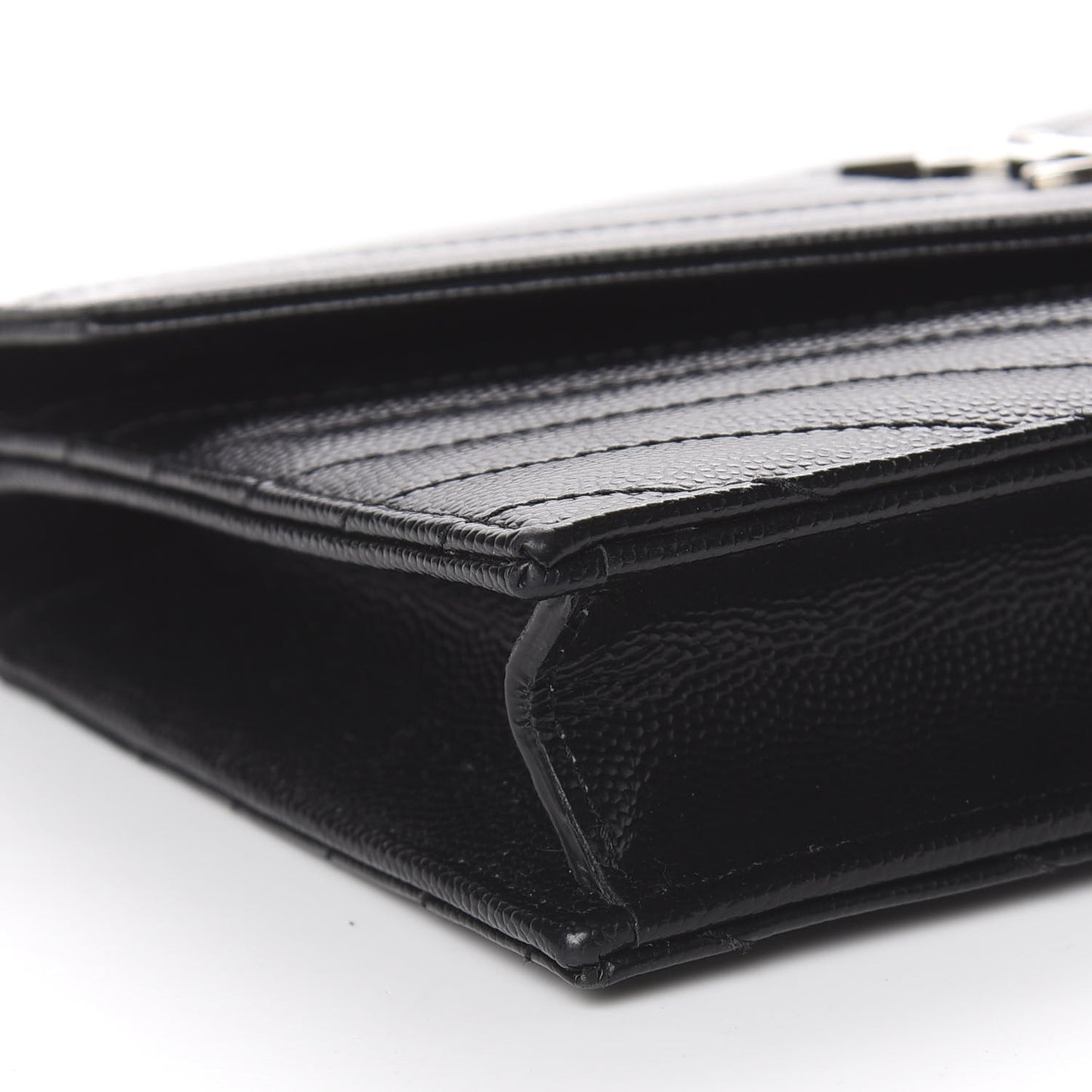 Grain De Poudre Matelasse Chevron Monogram Envelope Chain Wallet Black