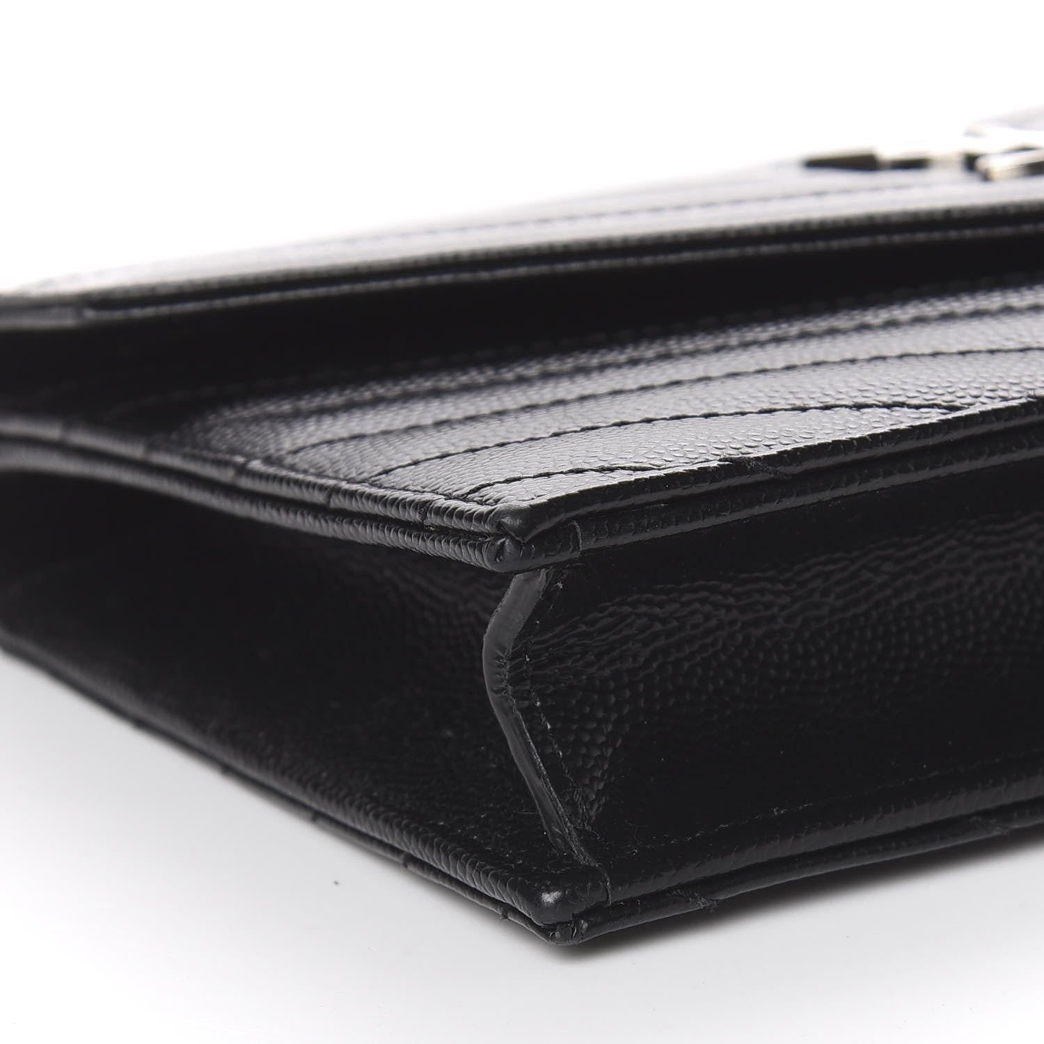 Saint Laurent Grain De Poudre Matelasse Chevron Monogram Envelope Chain Wallet Black 9 of 12