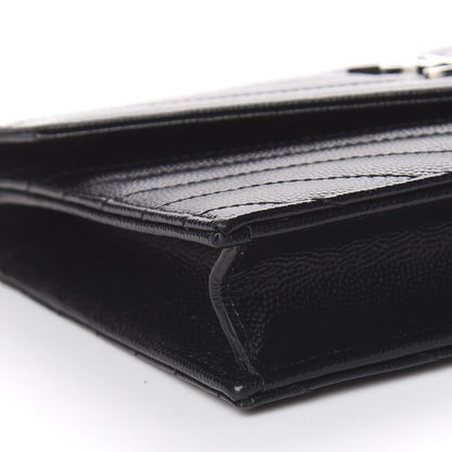 Saint Laurent Grain De Poudre Matelasse Chevron Monogram Envelope Chain Wallet Black 9 of 12