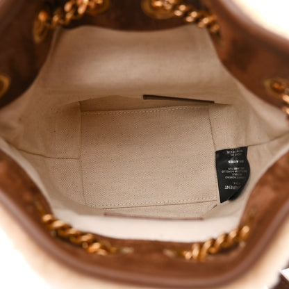 Saint Laurent Shearling Suede Monogram Joe Nano Bucket Bag Dark Cigar Natural Beige 5 of 11