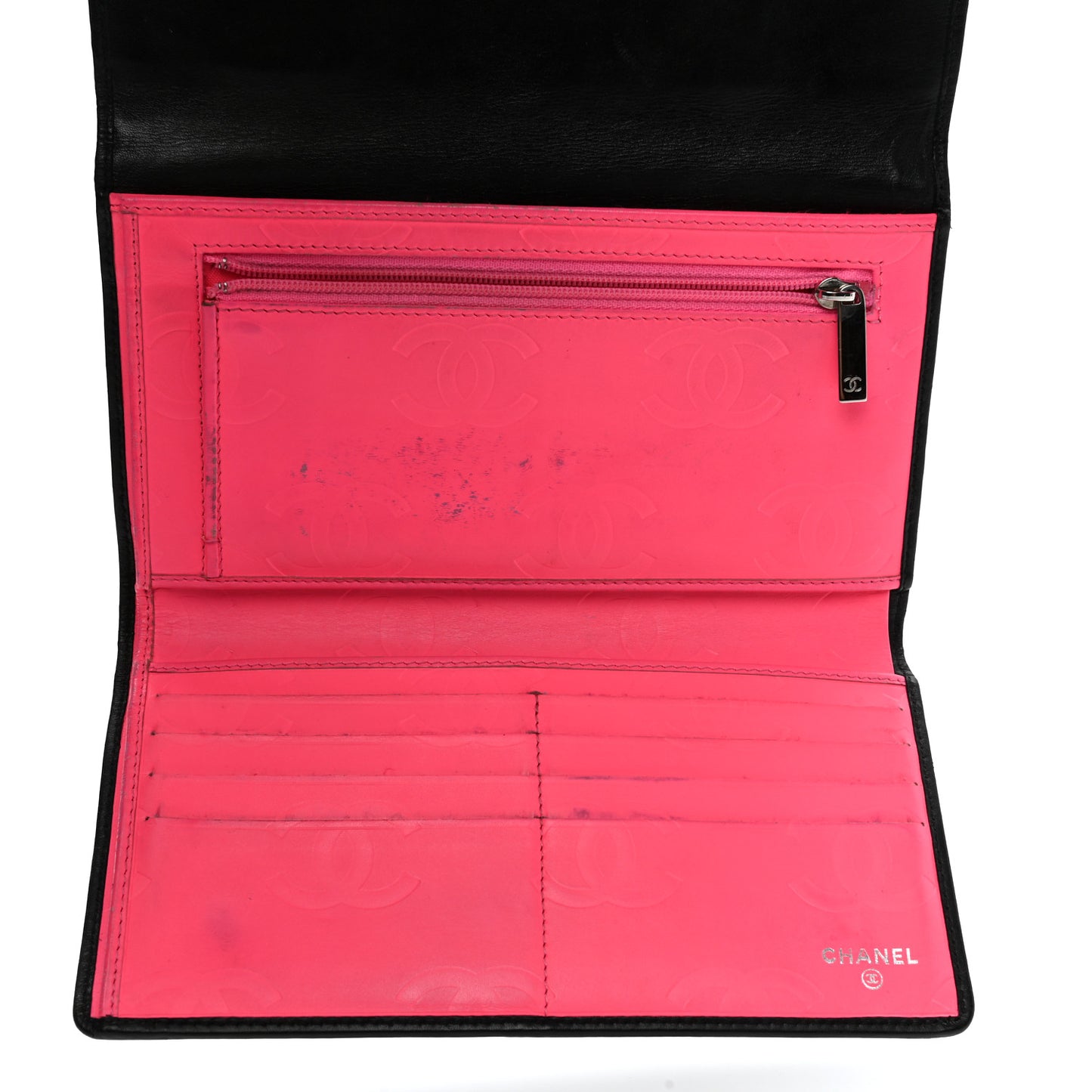 Calfskin Quilted Cambon Flap Wallet Black