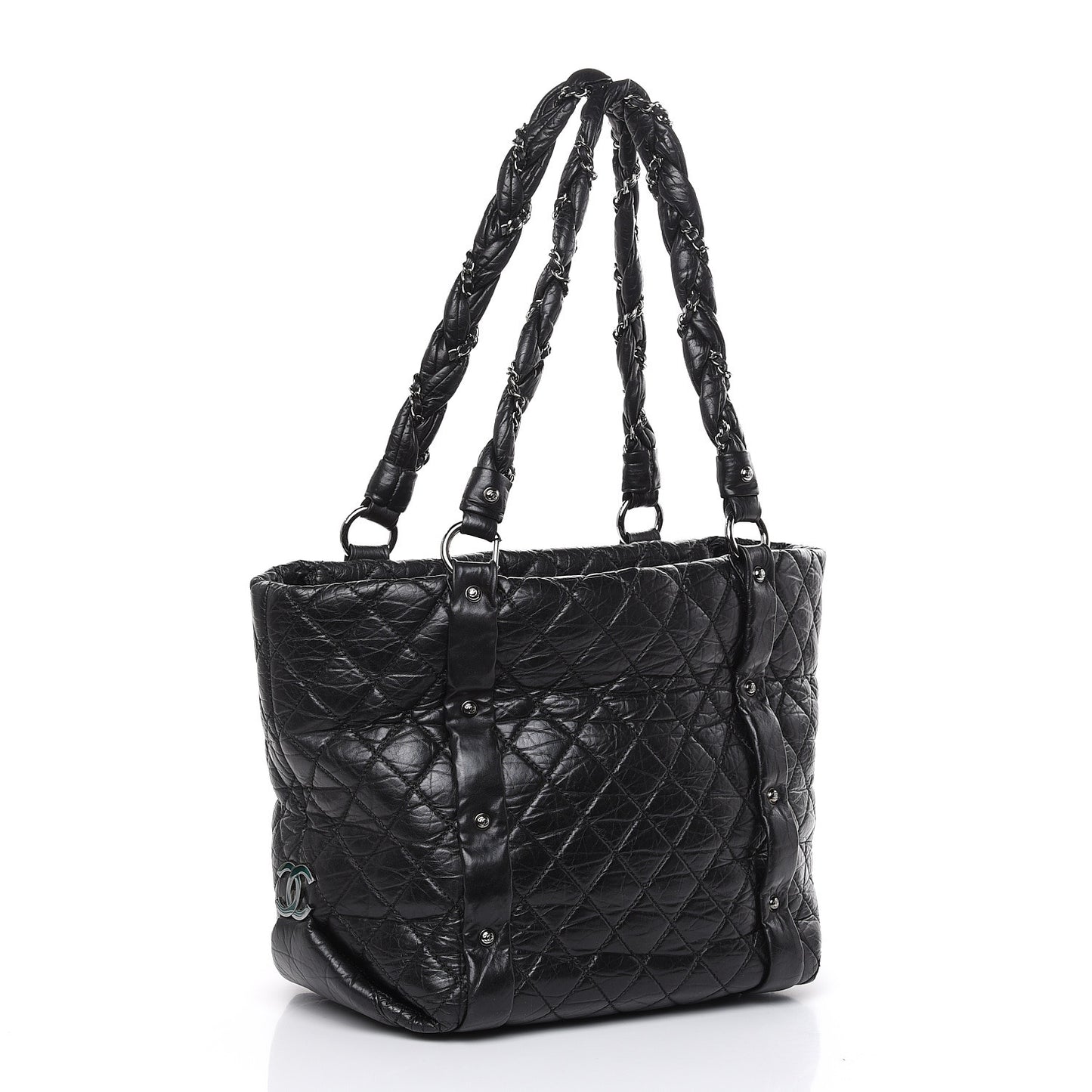Distressed Lambskin Vintage Ligne L Lady Braid Tote Black