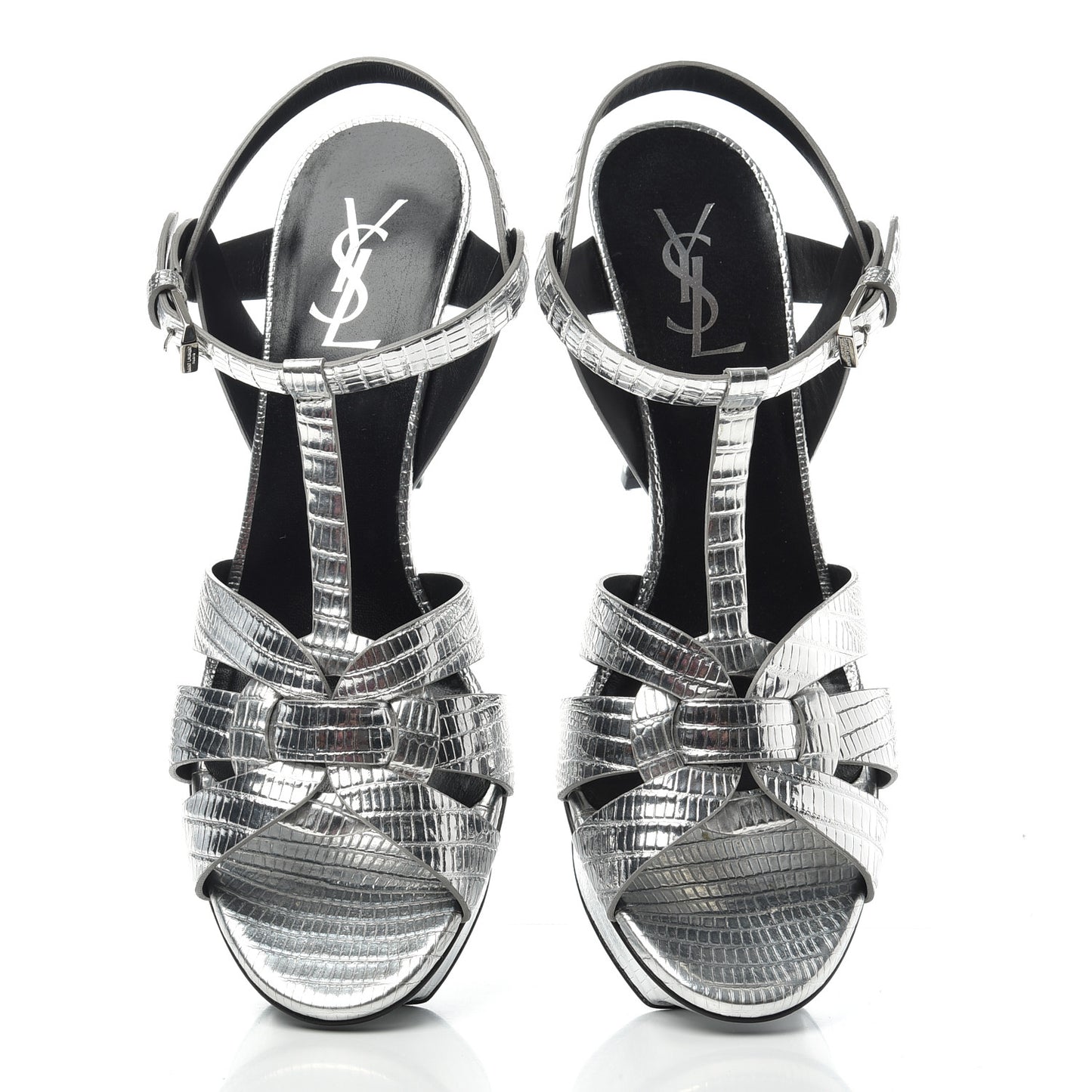 Metallic Calfskin Lizard Embossed Tribute 75 Platform Sandals 40 Silver