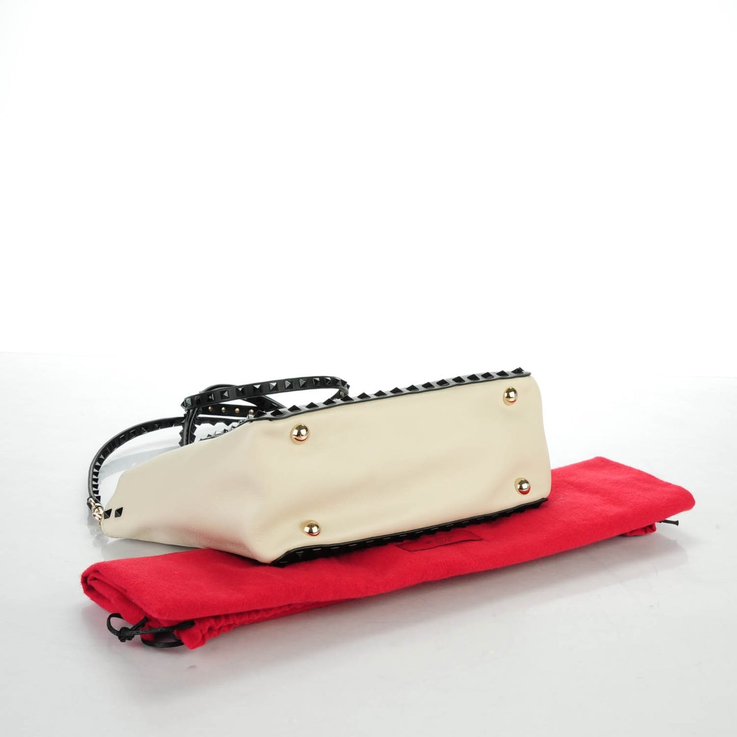 Vitello Monochrome Small Rockstud Tote Black Light Ivory