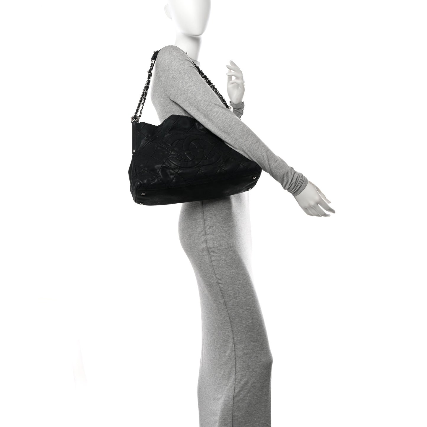 Iridescent Calfskin Quilted Small Sea Hit Tote Black