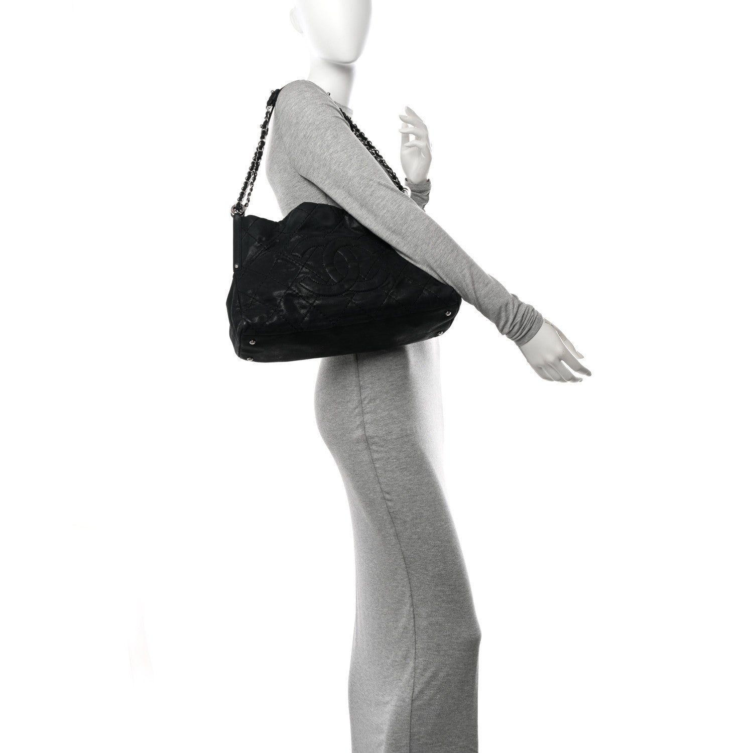 Chanel Iridescent Calfskin Quilted Small Sea Hit Tote Black 2 of 12