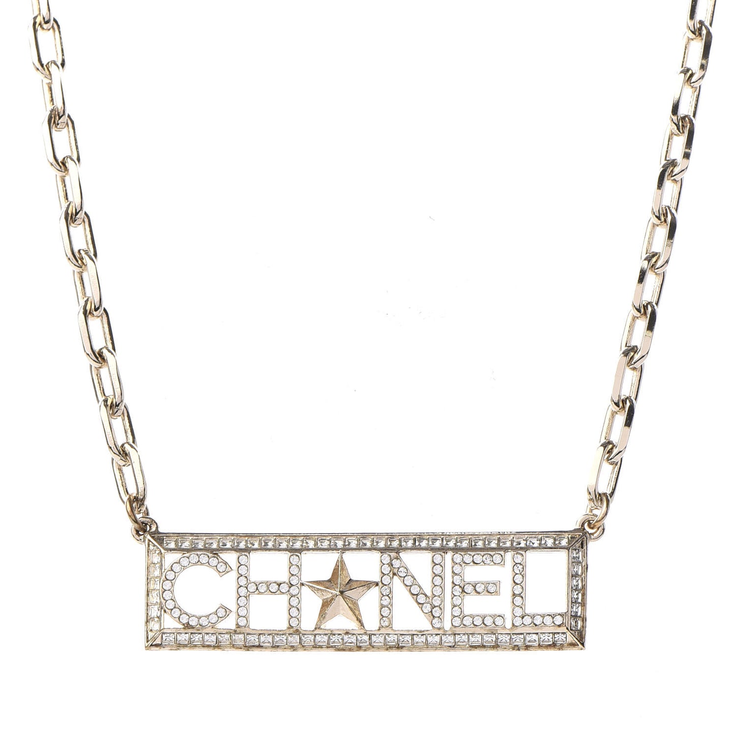 Crystal Chain Short Logo Necklace Gold