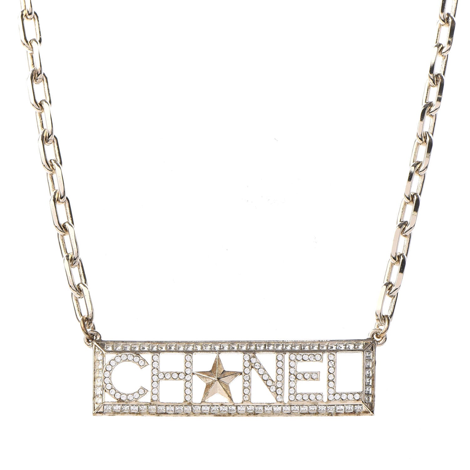 Chanel Crystal Chain Short Logo Necklace Gold 1 of 5