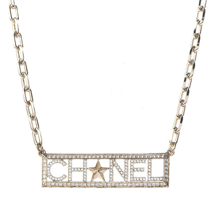 Chanel Crystal Chain Short Logo Necklace Gold 1 of 5