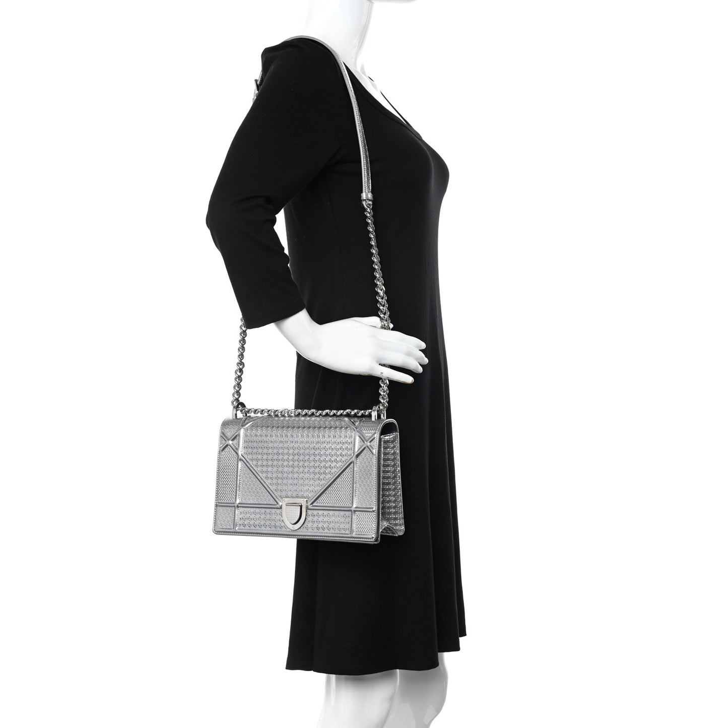 Metallic Patent Micro-Cannage Medium Diorama Flap Bag Silver