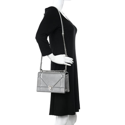 Christian Dior Metallic Patent Micro-Cannage Medium Diorama Flap Bag Silver 2 of 9