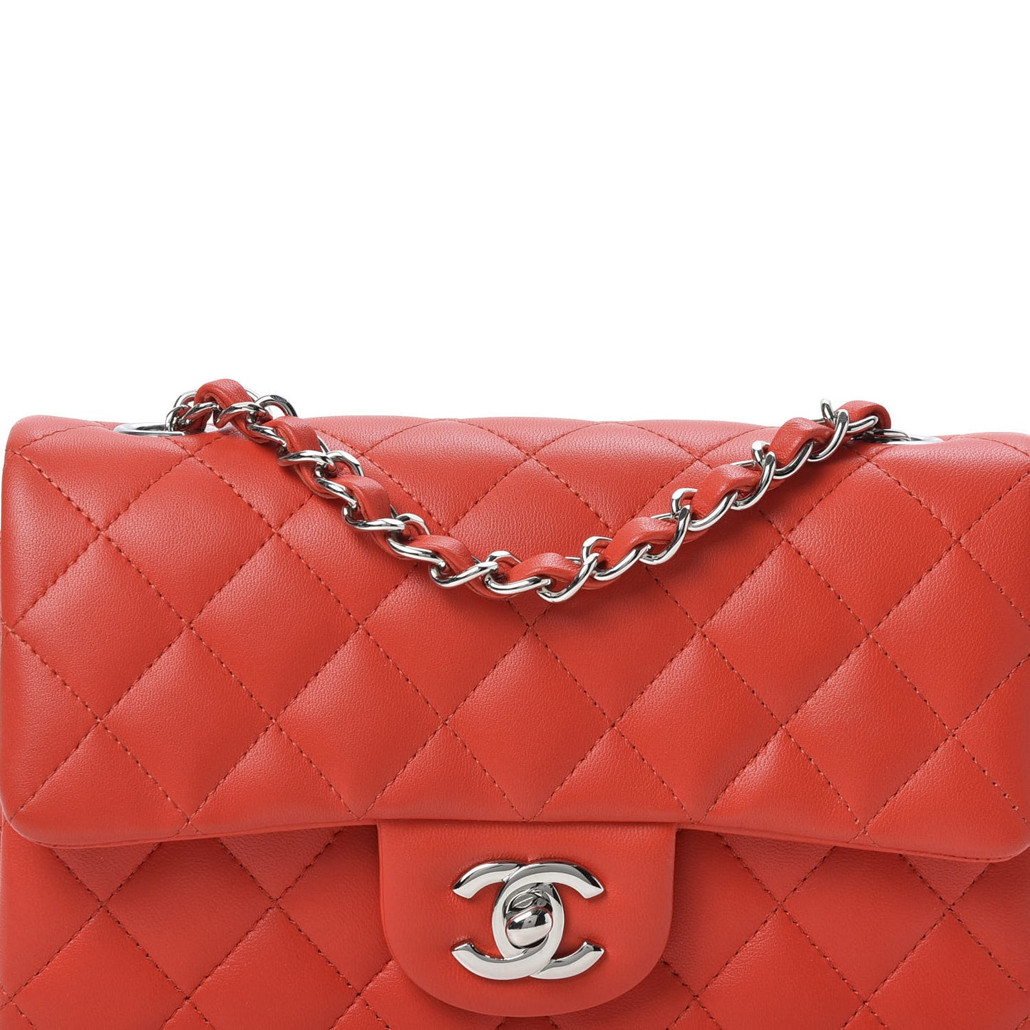 Lambskin Quilted Mini Rectangular Flap Red