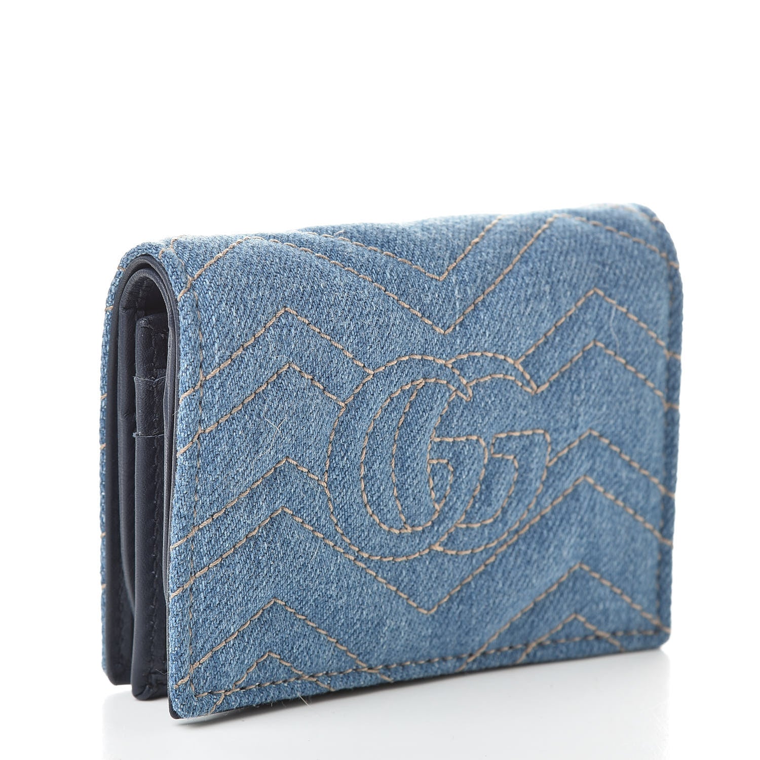 Gucci Denim Matelasse Pearly GG Marmont Card Case Wallet Blue 3 of 9