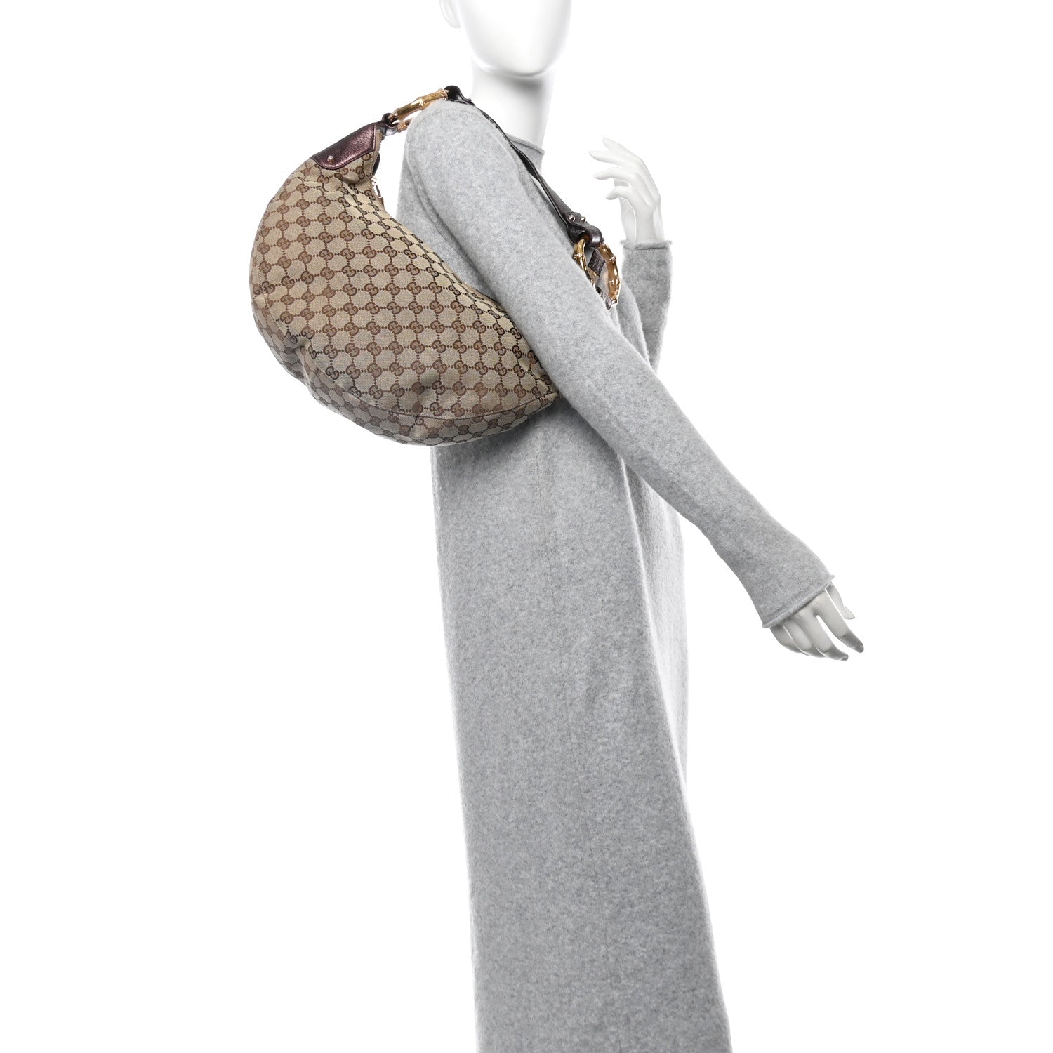 Gucci Monogram Bamboo Ring Hobo Aubergine 2 of 13