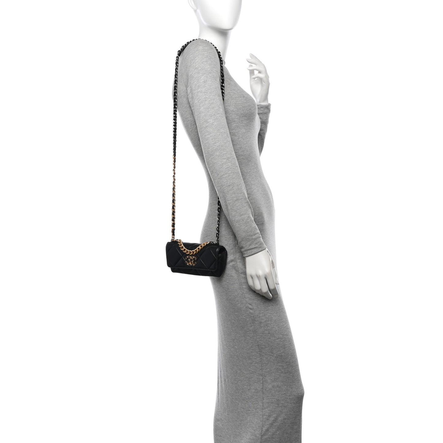 Goatskin Quilted Chanel 19 Glasses Case With Chain Black