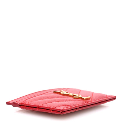 Saint Laurent Grain De Poudre Matelasse Chevron Monogram Credit Card Case New Red 4 of 7