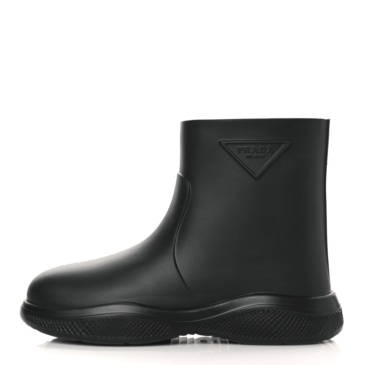 Prada Soft Mellow Rubber Triangle Logo Embossed Womens 25mm Booties 38 Black 1 of 8