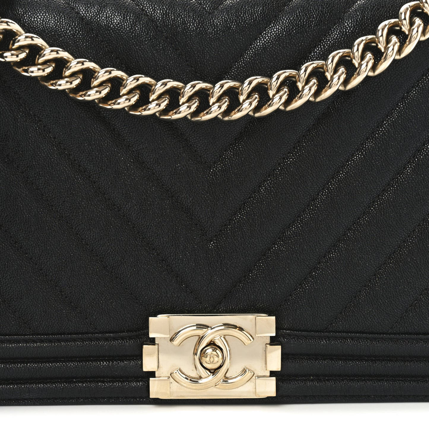 Caviar Chevron Quilted New Medium Boy Flap Black