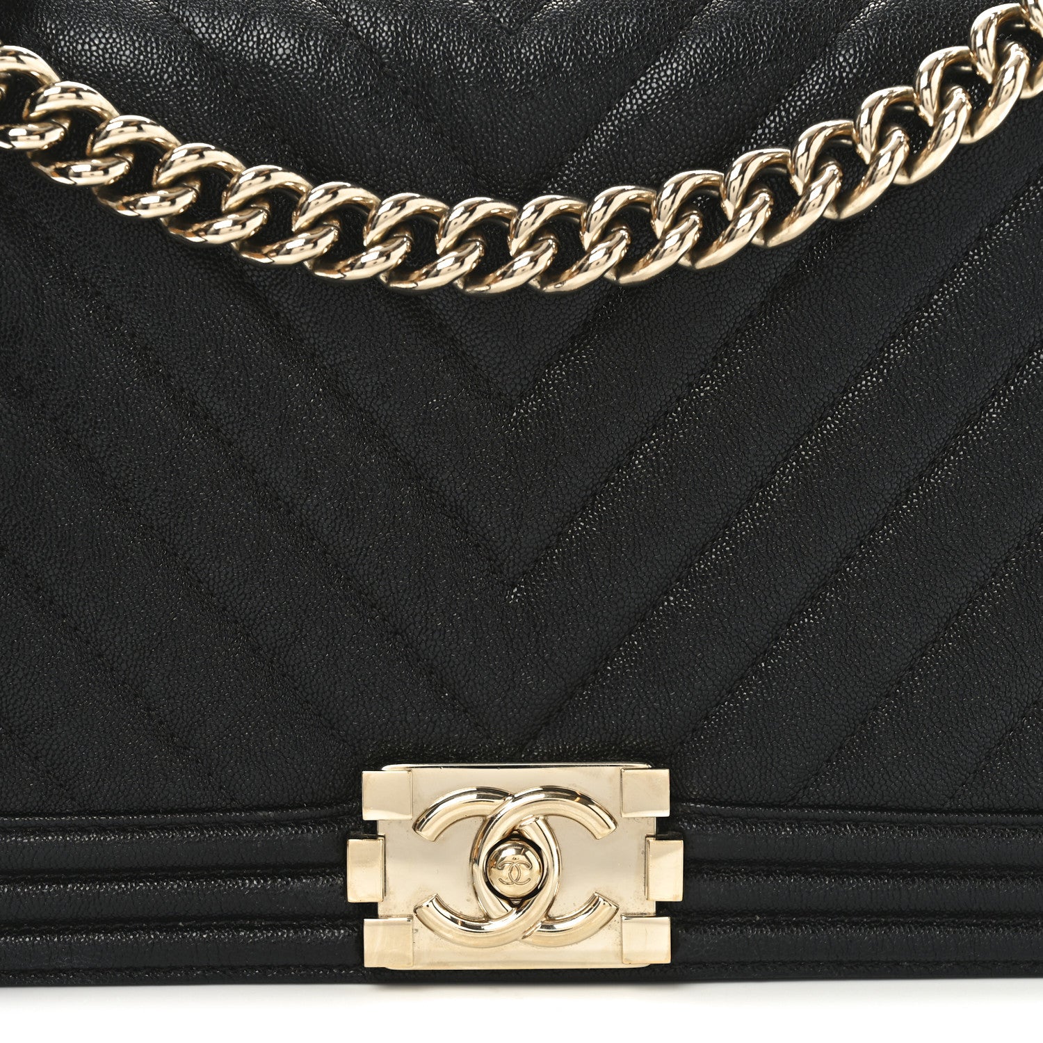 Chanel Caviar Chevron Quilted New Medium Boy Flap Black 8 of 11